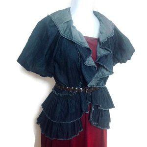 Karen Kane Denim Ruffle Front Jacket Size Medium SO CUTE